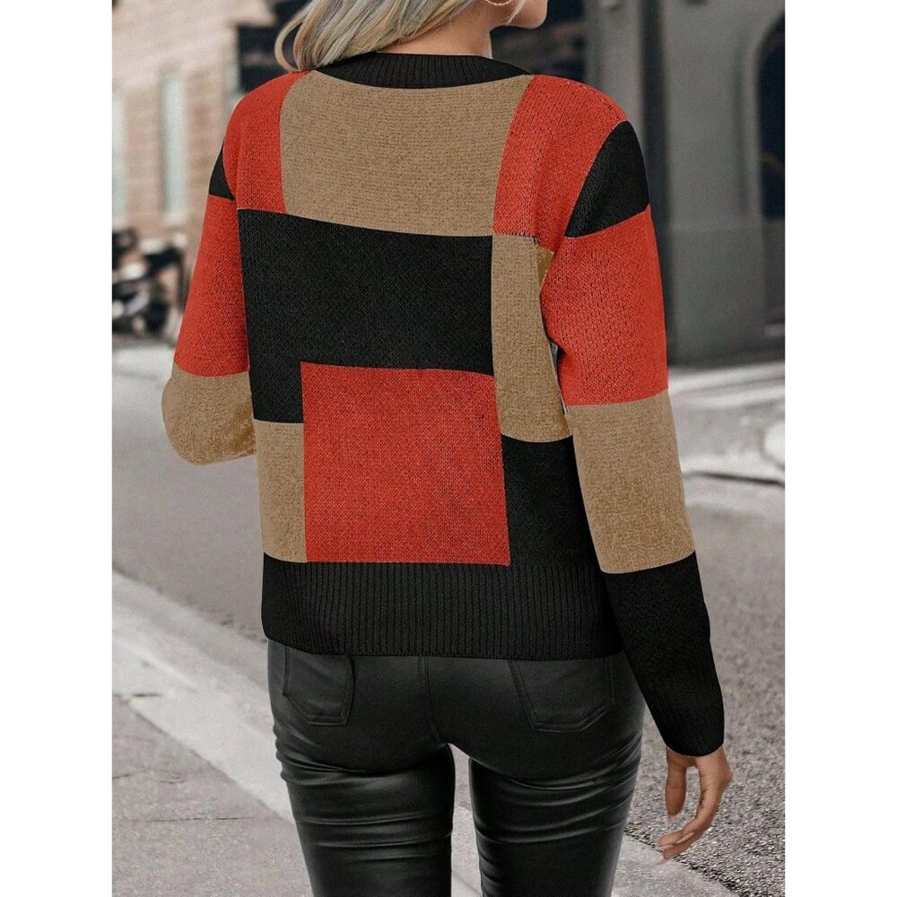 Color Block Patchwork Pullover Sweater For Women … - image 4